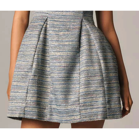 By Anthropologie Sparkle Tweed Fit & Flare Mini Bubble Tank Dress | Sz 12. Blue - Picture 5 of 7